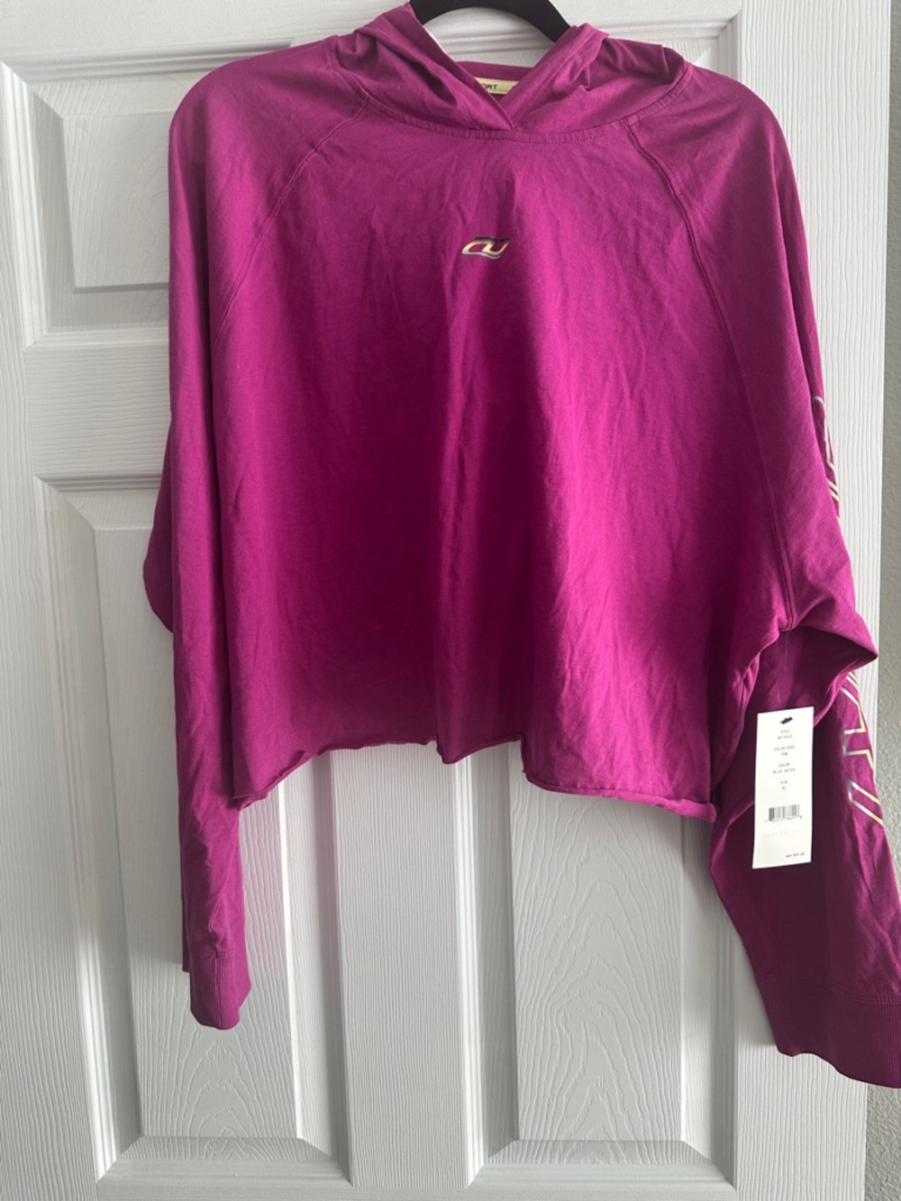 Dkny Magenta Cropped Hooded Sweatshirt